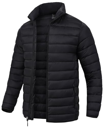 SPOSULEI Puffer Jacket for Men Packable Lightweight Winter Warm Down Jackets Coats Outdoor Insulated Water Resistant Travel Hiking Camping Jacket with Pockets Black 3XL - Image 1