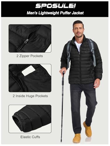 SPOSULEI Puffer Jacket for Men Packable Lightweight Winter Warm Down Jackets Coats Outdoor Insulated Water Resistant Travel Hiking Camping Jacket with Pockets Black 3XL - Image 5
