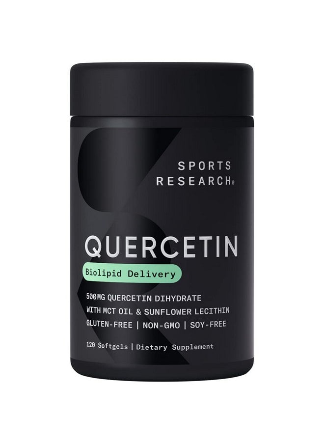 SPORTS RESEARCH - Quercetin Supplement W/Coconut Mct Oil Supports Antioxidant Activity Heart & Immune Health For Women & Men Quercetin 500Mg W/Out Bromelain Quercitain Quercitin 120 Softgels - Image 1