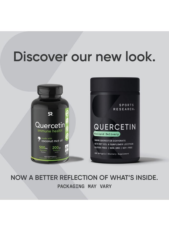 SPORTS RESEARCH - Quercetin Supplement W/Coconut Mct Oil Supports Antioxidant Activity Heart & Immune Health For Women & Men Quercetin 500Mg W/Out Bromelain Quercitain Quercitin 120 Softgels - Image 1