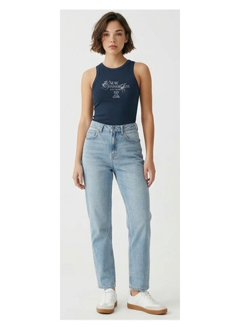 RAVIN Navy Ribbed Graphic Racerback Tank Top - Image 1