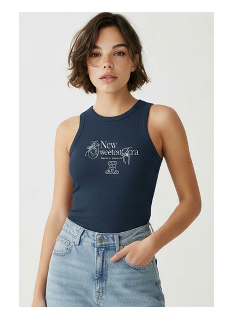 RAVIN Navy Ribbed Graphic Racerback Tank Top - Image 3