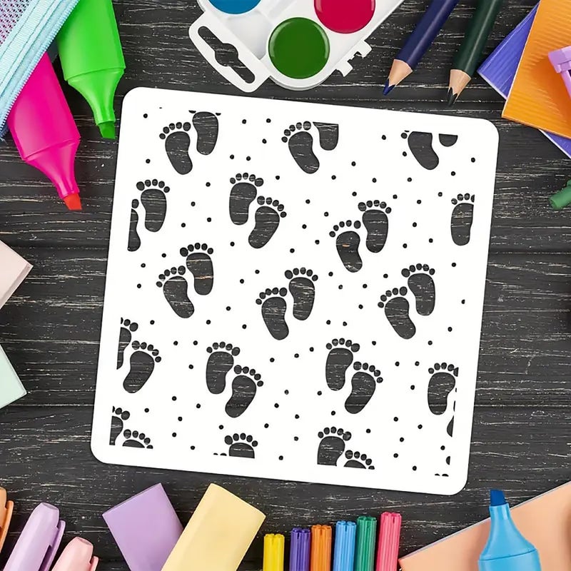Cliths Footprint Stencil for Painting - 6x6 Inch Reusable Plastic Template for DIY Scrapbooking, Embossing, Wall Decor, Furniture Art & Craft Projects - 0.5mm Thick - Image 4