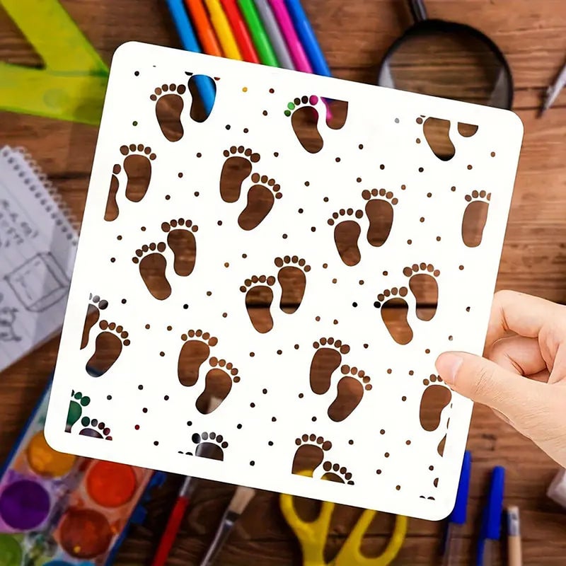 Cliths Footprint Stencil for Painting - 6x6 Inch Reusable Plastic Template for DIY Scrapbooking, Embossing, Wall Decor, Furniture Art & Craft Projects - 0.5mm Thick - Image 1