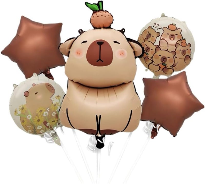 BIGTHREE 5 Piece Capybara Balloon Cartoon Aluminum Foil Balloon Capybara Party Decoration Balloons Cute and Playful Suitable for Birthday Party Wedding Event Decoration - Image 1