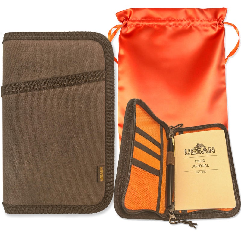 UESAN Waxed Canvas Cover for Pocket Notebooks & Journals, Personal Organizers with Zipper & Pen Holder, Water Resistant Notebook Wallet for 3.5" x 5.5" Mini Field Journal - Image 1