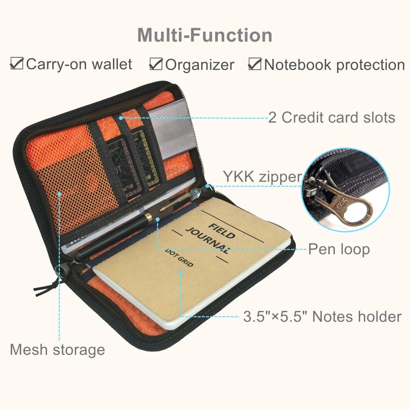 UESAN Waxed Canvas Cover for Pocket Notebooks & Journals, Personal Organizers with Zipper & Pen Holder, Water Resistant Notebook Wallet for 3.5" x 5.5" Mini Field Journal - Image 5
