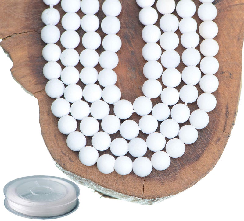 6mm Natural Matte White Alabaster Round Gemstone Frosted 120Pcs Loose Beads for Jewelry Making Bracelet with Stretch Beading Cord LPBeads