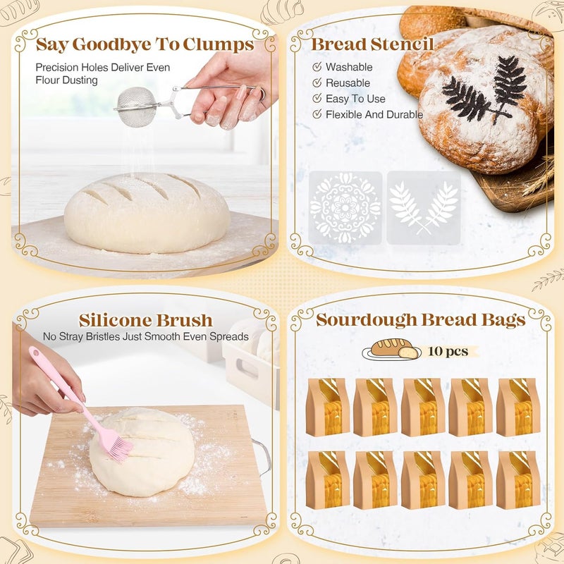 IDALIO Sourdough Starter Kit, Sourdough Bread Baking Supplies, Sour Dough Starter Kits, Pink Sourdough Kit, Baking Gifts for Women, Bread Proofing Basket, Sour Dough Bread Making Kit Tools Baking Set - Image 3