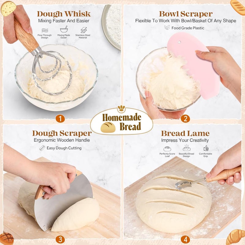 IDALIO Sourdough Starter Kit, Sourdough Bread Baking Supplies, Sour Dough Starter Kits, Pink Sourdough Kit, Baking Gifts for Women, Bread Proofing Basket, Sour Dough Bread Making Kit Tools Baking Set - Image 2