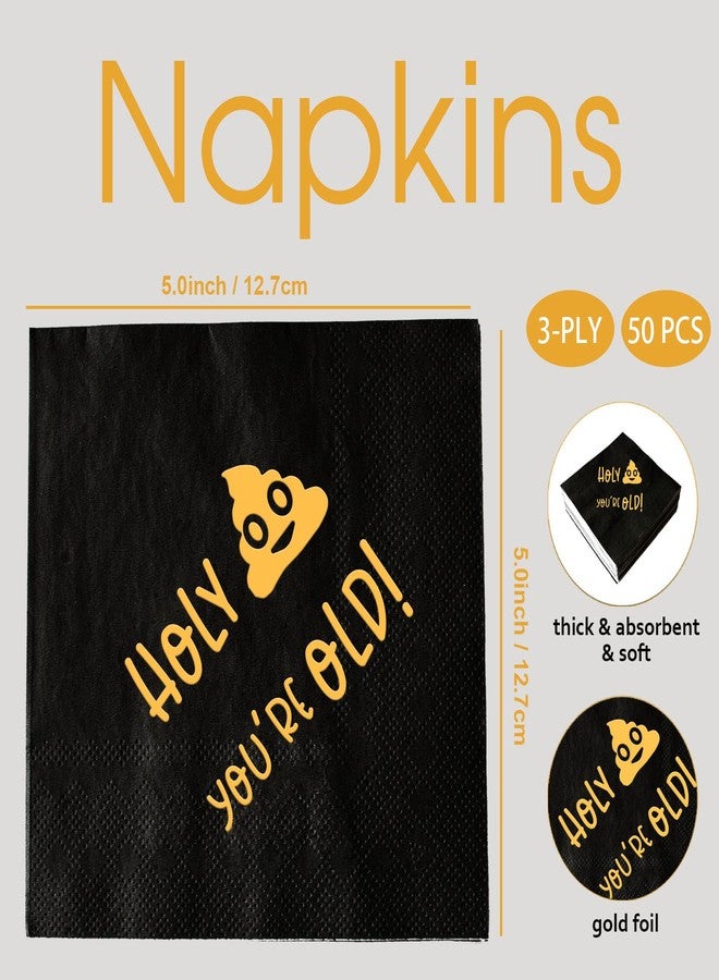 SWEETTALA Holy You’re Old Funny Birthday Party Cocktail Napkins 50 Pack Paper Disposable Napkins for Men Women, 20th 30th 40th 50h 60th 70th 80th 90th 100th Birthday Party Decorations, 3 Ply - Image 2