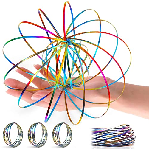YOFOBU 3 Pack Spinner Ring Arm Magic Spring Arm Sculpture Ring Colored Magic Kinetic Spring Interactive Stress Relief Rings Festival Accessories Colorful - Image 1