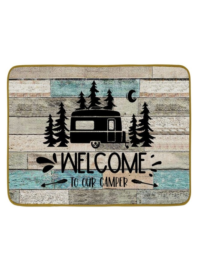 Burosev Camper Themed Decorative Doormat, Camping Floor Mat, Rustic Welcome to Our Camper Farmhouse Decor for Home Indoor Outdoor Front Porch Door Mat (17 x 30 Inch) - Image 1