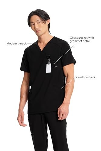 Cherokee Infinity V- Neck Men's Scrub Top with Rib Knit Back Panels CK900A, M, Black - Image 4