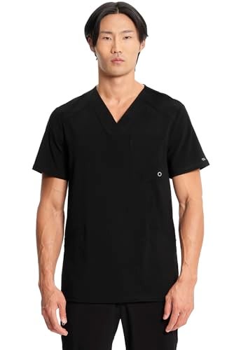 Cherokee Infinity V- Neck Men's Scrub Top with Rib Knit Back Panels CK900A, M, Black - Image 1