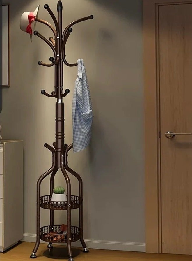 علاقة ملابس مع رفين وعدة خطافات للتخزين  نحاسي - Image 1