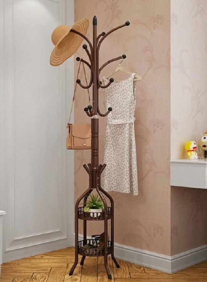 علاقة ملابس مع رفين وعدة خطافات للتخزين  نحاسي - Image 4