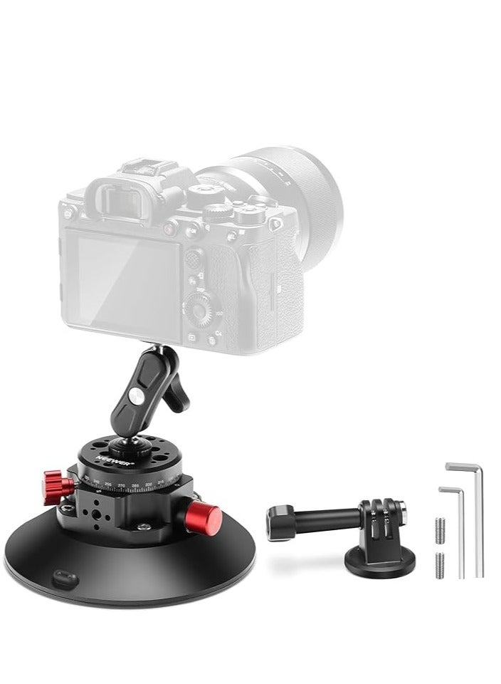 NEEWER 6"/15.2cm Camera Suction Cup Mount with Ball Head Magic Arm, Metal Suction Cup Mount on Car Windshield Dash for Camera/Action Camera/Phone Holder, with 1/4" & 3/8" Mounting Holes for ARRI - Image 1