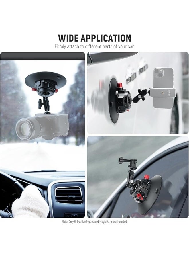 NEEWER 6"/15.2cm Camera Suction Cup Mount with Ball Head Magic Arm, Metal Suction Cup Mount on Car Windshield Dash for Camera/Action Camera/Phone Holder, with 1/4" & 3/8" Mounting Holes for ARRI - Image 5
