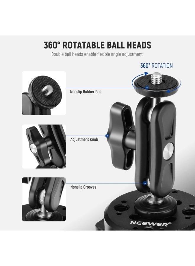 NEEWER 6"/15.2cm Camera Suction Cup Mount with Ball Head Magic Arm, Metal Suction Cup Mount on Car Windshield Dash for Camera/Action Camera/Phone Holder, with 1/4" & 3/8" Mounting Holes for ARRI - Image 2