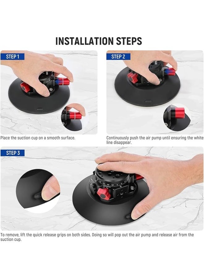 NEEWER 6"/15.2cm Camera Suction Cup Mount with Ball Head Magic Arm, Metal Suction Cup Mount on Car Windshield Dash for Camera/Action Camera/Phone Holder, with 1/4" & 3/8" Mounting Holes for ARRI - Image 4