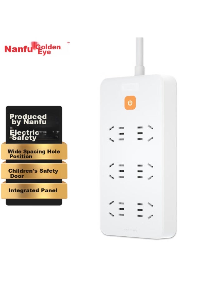 Nanfu 6-outlet Socket, New National Standard, Large Spacing, Safe Anti-contact, High Power, Power Strip/power Board/power Socket/power Strip/power Board/power Strip/power Board, Master Switch Nf618 - Image 1