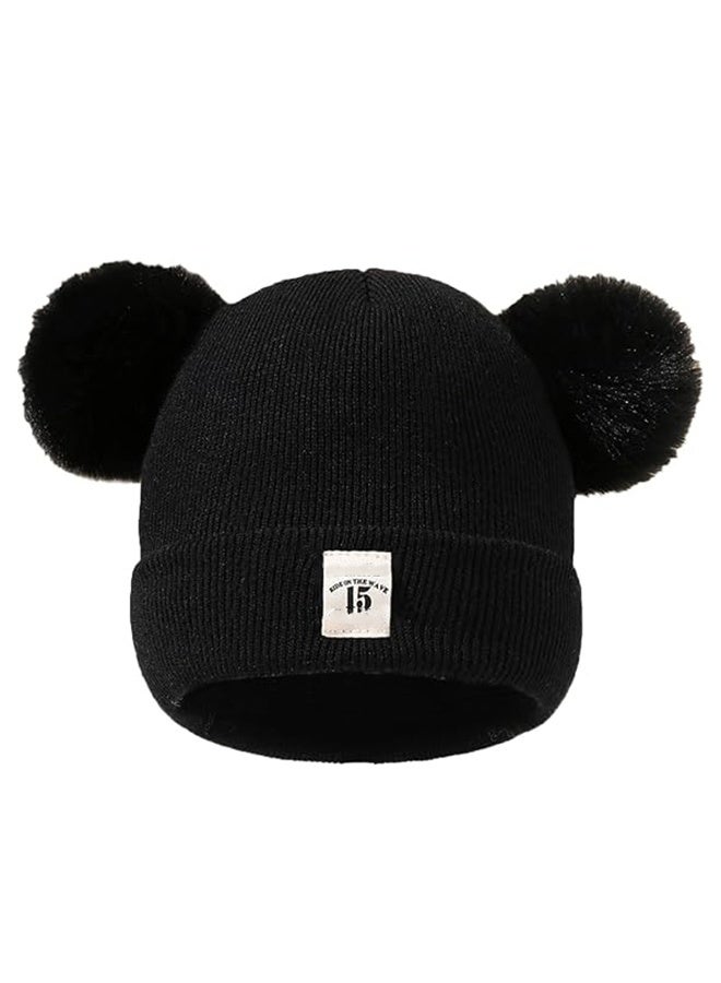 Happy D 2-piece children's winter hat set, suitable for baby boys and girls, soft and warm knitted hats with double pom-poms (0-12 months) - Image 2