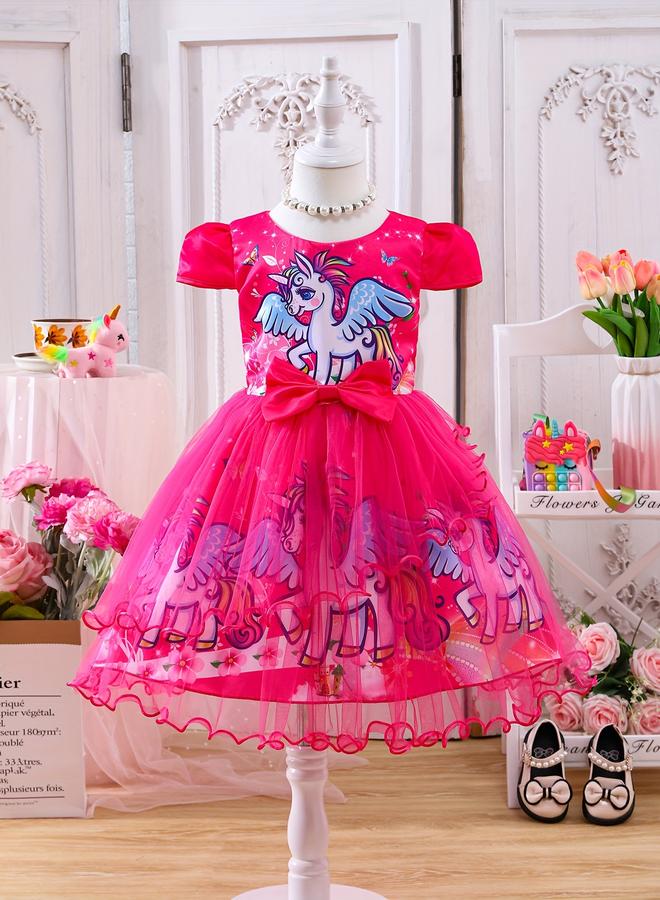 Take Two Graphic Print Puff Sleeve Bow Detail Knee Length Dress - Image 1