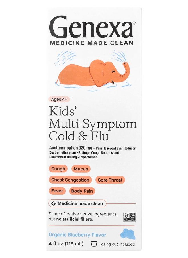 Genexa Kids' MultiSymptom Cold & Flu Ages 4+ Organic Blueberry 4 fl oz (118 ml) 