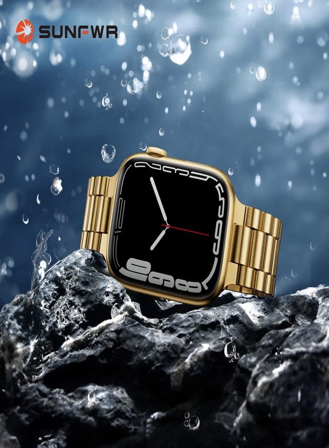 SUNFWR Compatible with Apple Watch Band 45mm 44mm 42mm for Men Women, Stainless Steel Metal iWatch Band with Case for Apple Watch Series 9/8/7/6/5/4/3/2/1/SE/SE2 (NewGolden, 42mm/44mm/45mm) - Image 5