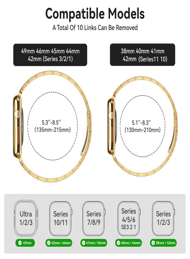 SUNFWR Compatible with Apple Watch Band 45mm 44mm 42mm for Men Women, Stainless Steel Metal iWatch Band with Case for Apple Watch Series 9/8/7/6/5/4/3/2/1/SE/SE2 (NewGolden, 42mm/44mm/45mm) - Image 2