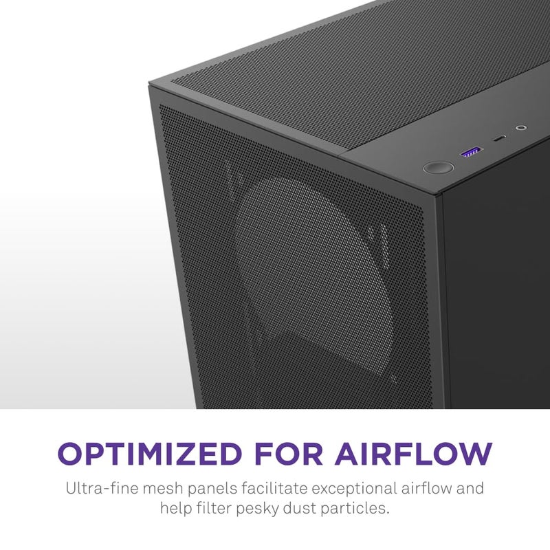 NZXT H5 Flow 2024 - Compact ATX Mid-Tower PC Gaming Case - High Airflow - 2 x 120mm Fans Included - 360mm Front & 240mm Top Radiator Support - Cable Management System - Tempered Glass - Black - Image 5