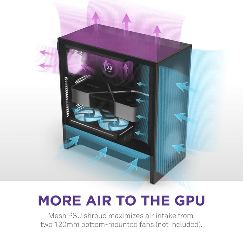 NZXT H5 Flow 2024 - Compact ATX Mid-Tower PC Gaming Case - High Airflow - 2 x 120mm Fans Included - 360mm Front & 240mm Top Radiator Support - Cable Management System - Tempered Glass - Black - Image 3