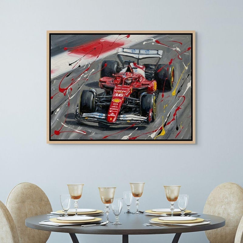 Art Decor Framed Canvas Landscape Print of Charles Leclerc Ferrari F1 Race Car Motorsport Wall Art for Home Living Room Bedroom Office - Image 3