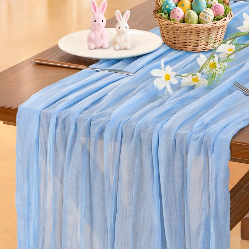 Socomi Blue Cheesecloth Table Runner Easter Spring Light Blue Boho Rustic Gauze 120 inch 10FT Cheese Cloth Runner for Wedding Party Baby Shower Birthday Home Decor Holiday Decorations - Image 1