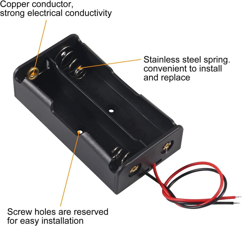 AEDIKO 10pcs 18650 Battery Holder 18650 Battery Clip 2 Slots 3.7V Plastic 18650 Battery Storage Box Case with Connect Lead - Image 3