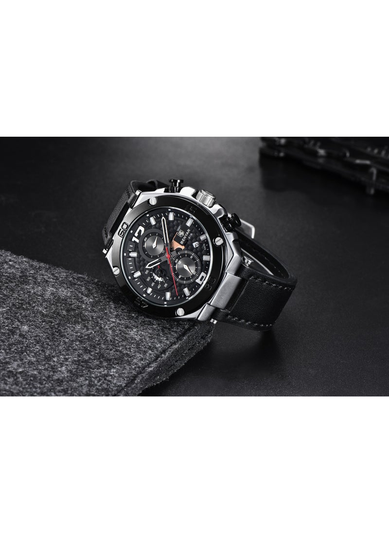 BENYAR - Watches for Men Luxury Quartz Water Resistant Watch Men's Chronograph Genuine Leather Strap 5151 - Image 1