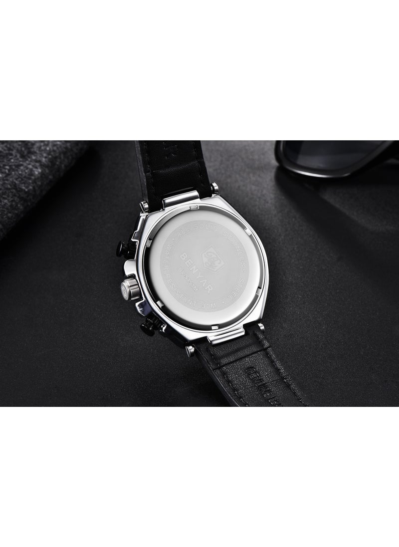 BENYAR - Watches for Men Luxury Quartz Water Resistant Watch Men's Chronograph Genuine Leather Strap 5151 - Image 1