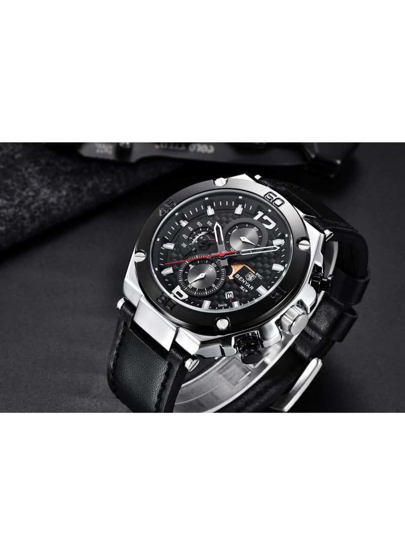 BENYAR - Watches for Men Luxury Quartz Water Resistant Watch Men's Chronograph Genuine Leather Strap 5151 - Image 1