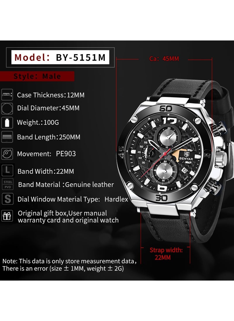 Watches for Men Luxury Quartz Water Resistant Watch Men's Chronograph Genuine Leather Strap 5151 - pzsku/Z647A203D41426904CE9CZ/45/_/1722239464/35d598ef-028d-4728-824c-d7fd77cbed08