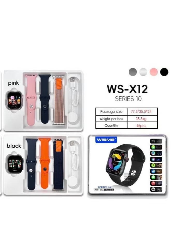 Wisme WS X12 Series 10 Smartwatch for Men with Heart Rate Blood Pressure Monitor Sleep & Activity Tracker AMOLED Display Bluetooth Calling Waterproof Design 7 Straps Wireless Charging Compatible with Android iPhone.