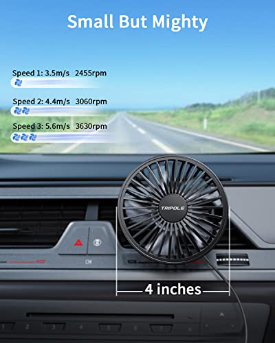 TriPole Car Fan USB Powered - Powerful 3 Speed, Portable Cooling Clip Fan for Car Vent, Quiet Brushless Motor, 360 Degree Rotatable, Air Circulation for Vehicle, Van, Truck, SUV, RV - Image 3