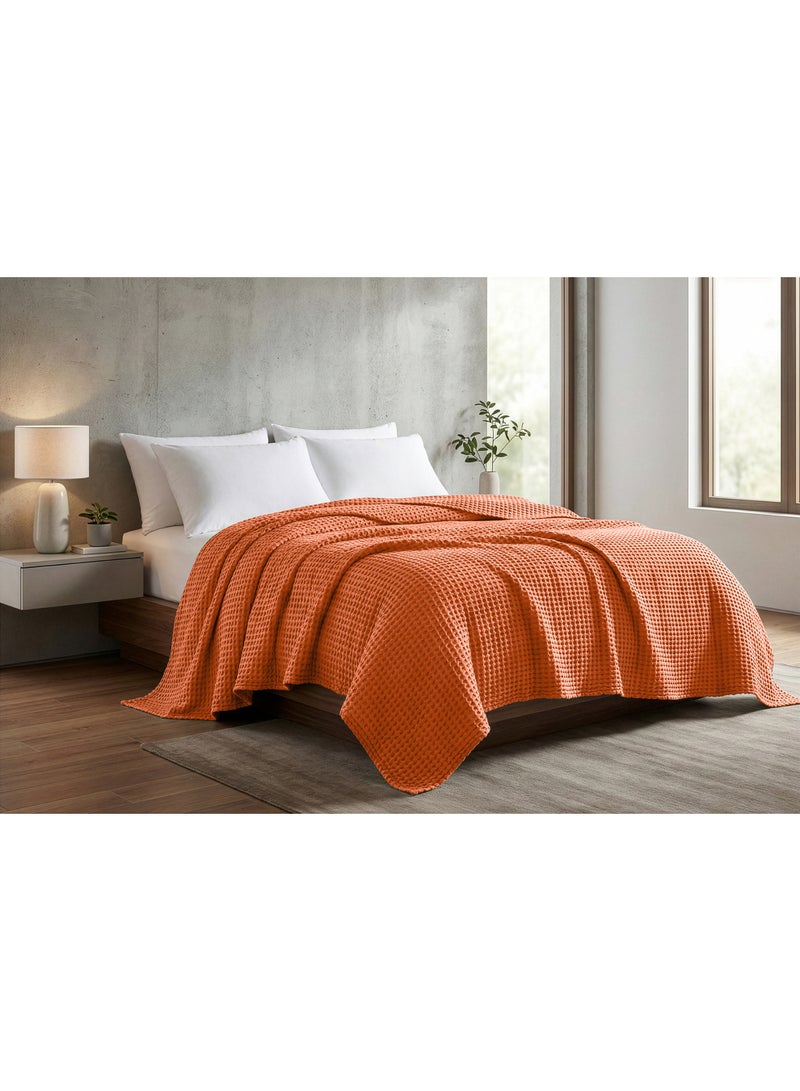 Relax Egyptian cotton Waffle throw blanket,ultra-soft & lightweight with an elegant woven design ,king size 255x225 cm ,Havan Color - Image 3