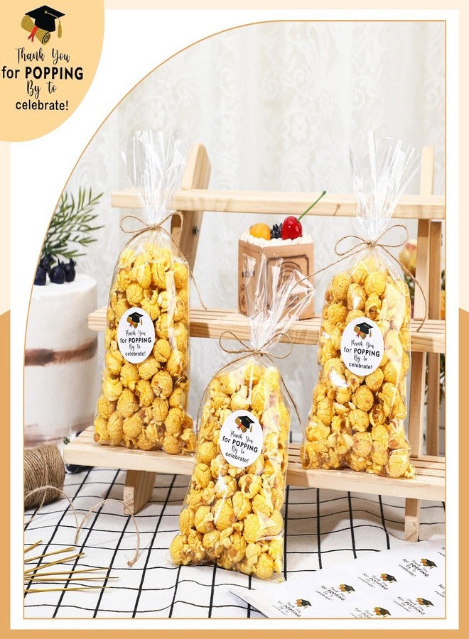Newtay 100 Set 2026 Graduation Popcorn Bags with Thank You for Popping Stickers 328 ft Twine Graduation Treat Candy Plastic Clear Goodies Wrapping Bags Bulk for Cookie Gift Party Favor - Image 5