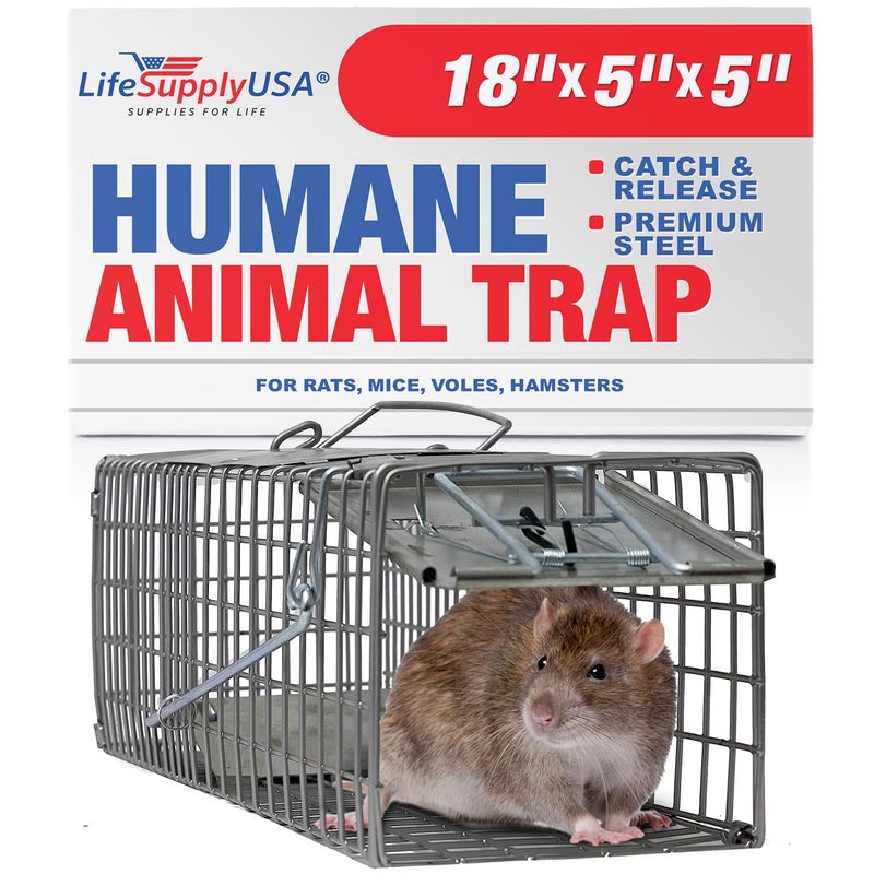 LifeSupplyUSA Heavy Duty Catch Release Small Live Humane Animal Cage Trap for Rat Mice Voles Weasels and Other Similar Sized Animals 18x5x5
