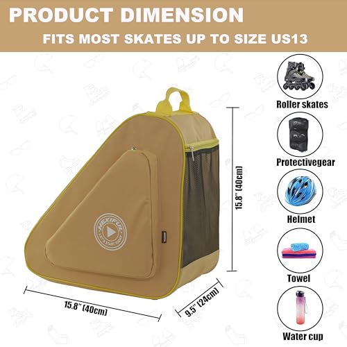 HEXIFUL Skate Bag to Carry Ice Skates, Inline Skates, Roller Skates and Quad Skates for Both Kids and Adults (Apricot/Yellow 016) - Image 4