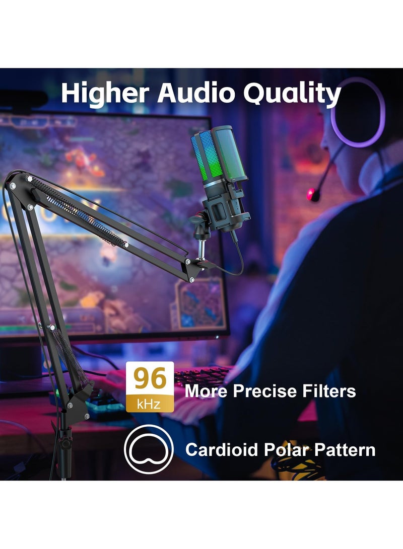 erorex Gaming USB Microphone,Noise Cancellation Condenser mic,RGB Microphone with Mute,Gain,Monitoring,Boom Arm,Pop Filter for Phone,PC,Computer,PS4,PS5,Mac,Streaming,Podcast,Twitch,YouTube,Discord - Image 2