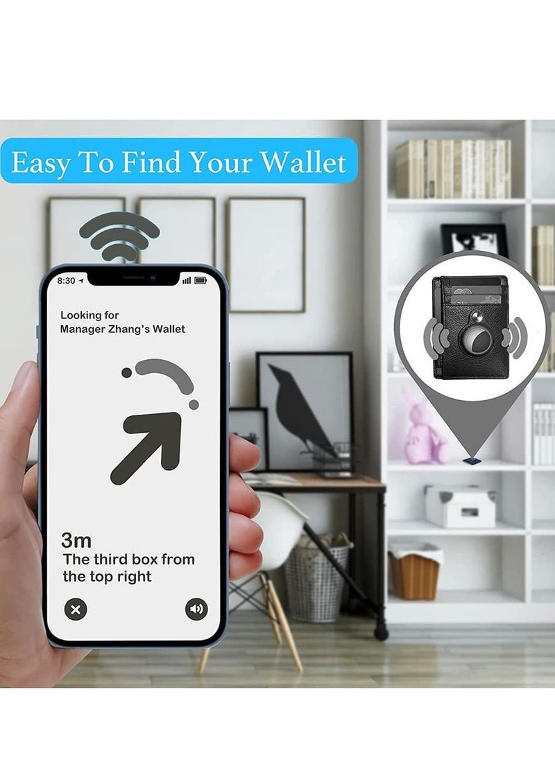 Generic AirTag Wallet, Minimalist Pocket-Sized Genuine Leather Credit Card Holder with RFID Technology, Slim Money Clip and Smart Wallet for Men, Accessory & Case Apple Air Tag (Black)  - Image 2