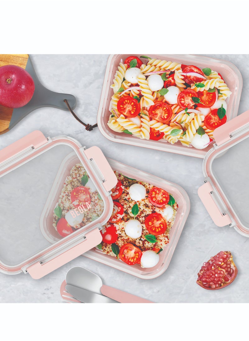 BEOLA Set of 2 Glass Food Storage Containers with Airtight Lids and Silicone Protection, Leakproof Food Organizer, Freezer, Dishwasher, Microwave Safe, Kitchen Organizer for Food (1050ml, Blush Pink)  - Image 4
