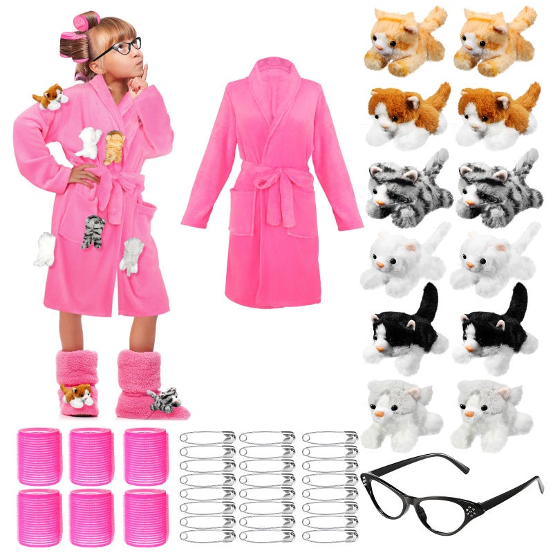 Cuffbow 44 Pcs Halloween Cat Robe Set Crazy Cats Lady Costume Red Funny Bathrobe Set for Women Lady Cosplay Cat Lovers(4-6t) - Image 1